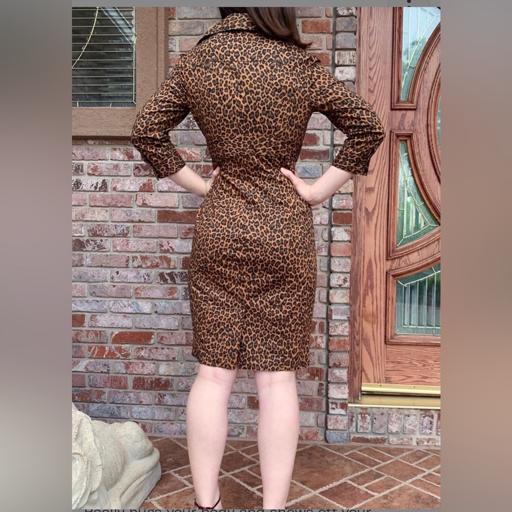 Express Leopard Print Button Up Body Con Dress - image 3